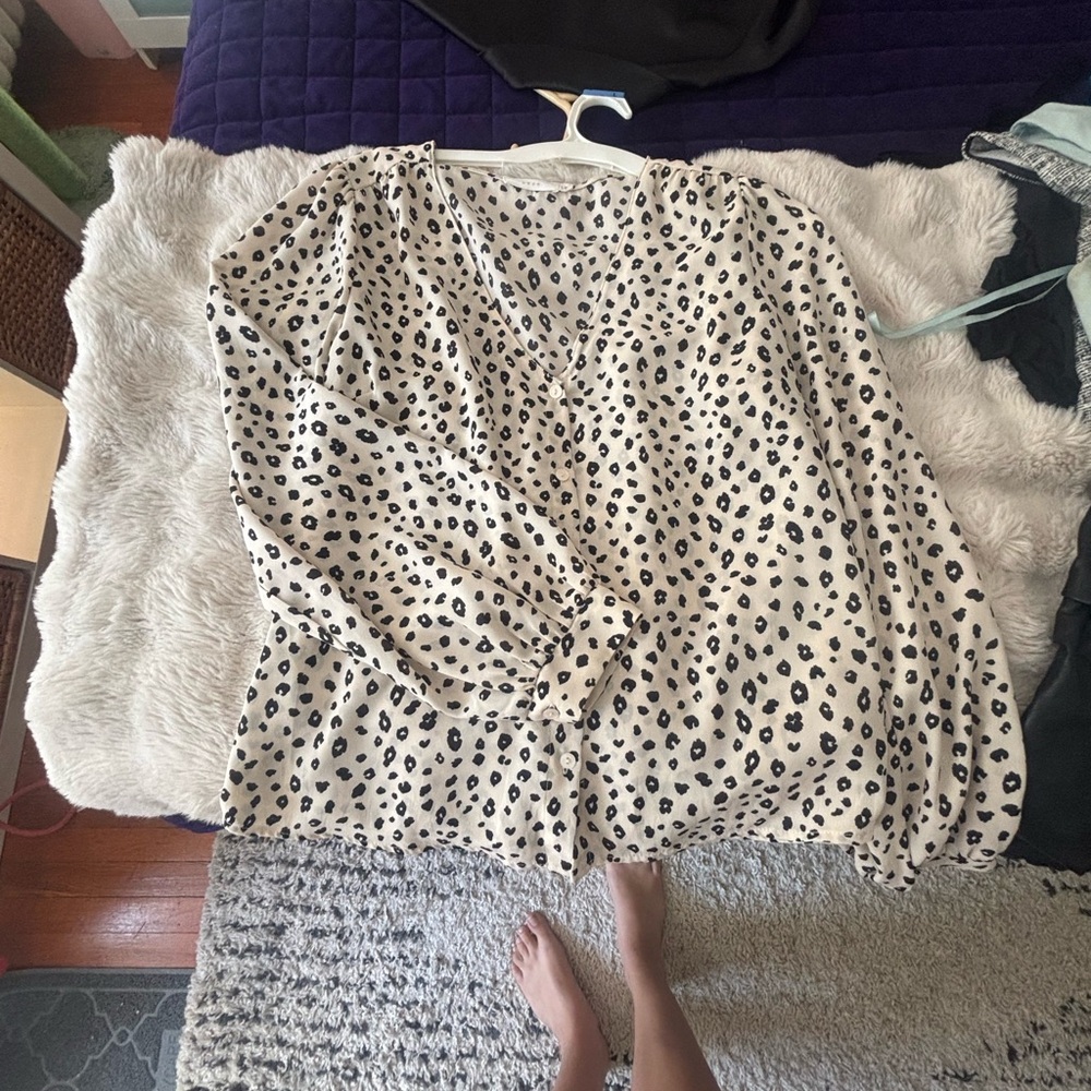 Lush Black and Cream Animal Print Blouse